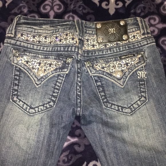 Miss Me Rhinestone Boot Cut Denim Blue Jeans - Picture 6 of 10